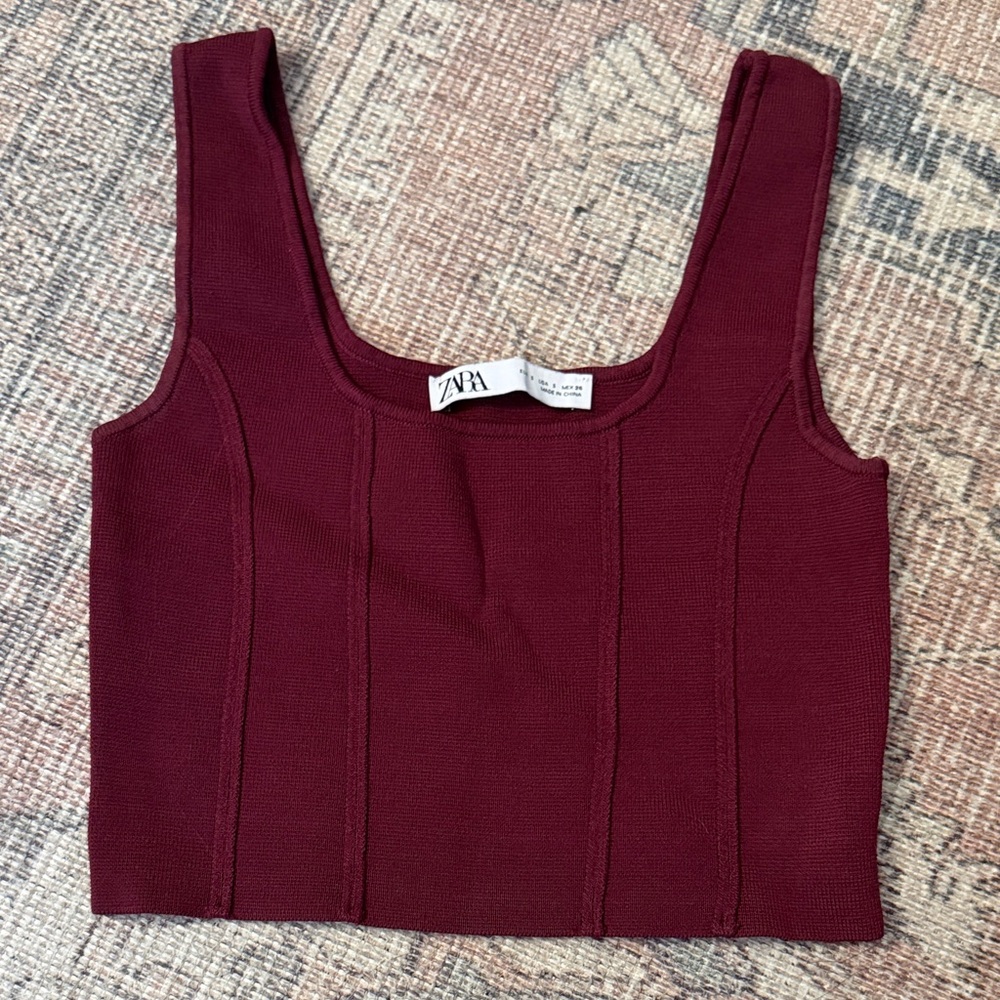 Zara Women's Deep Red Knit Crop Top